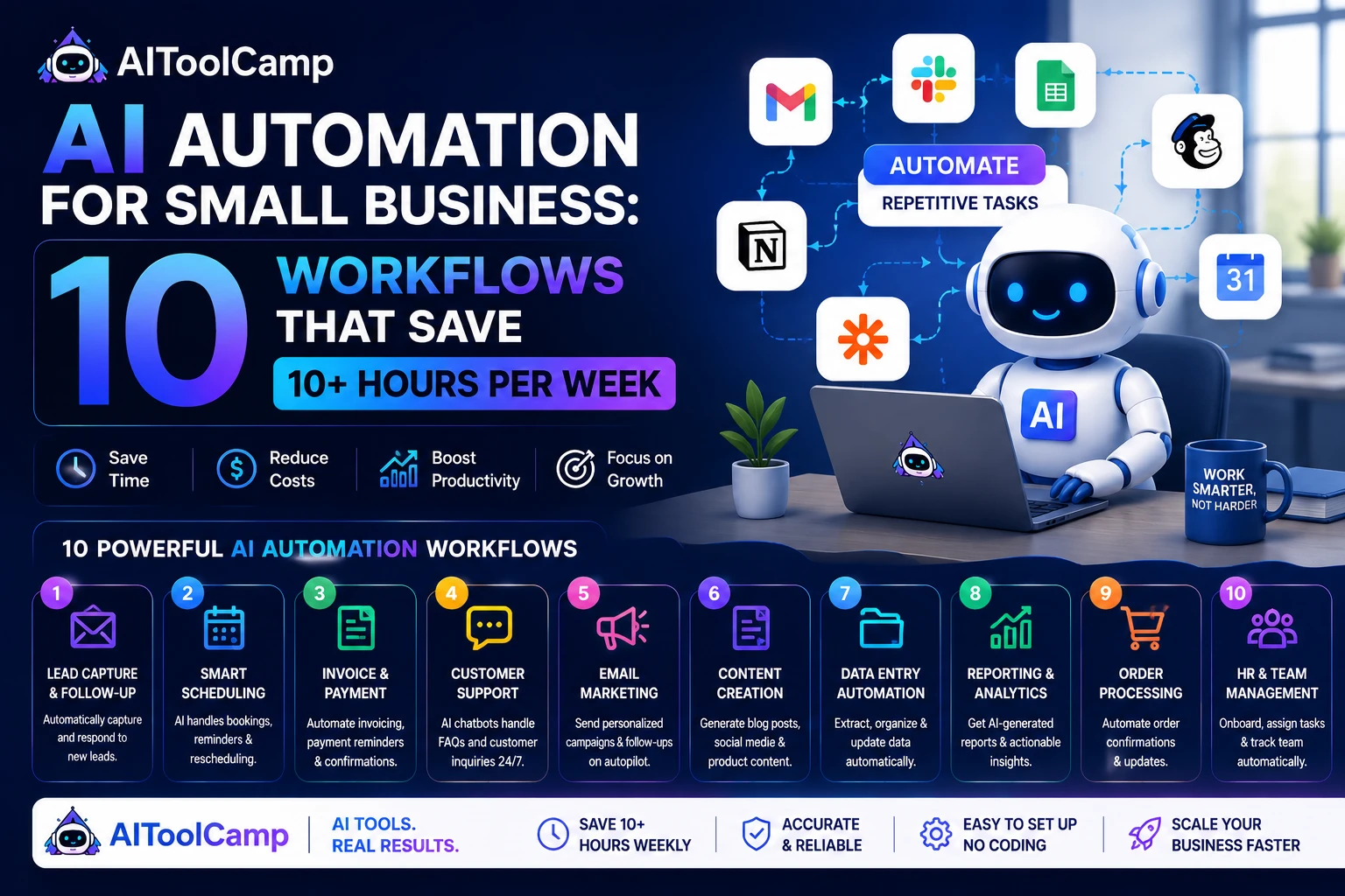 AI Automation for Small Business — 10 Workflows Saving 10+ Hrs/Week