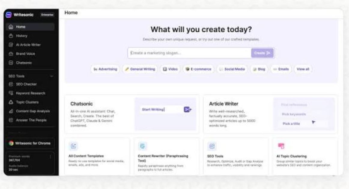 Writesonic AI Article Writer interface for SEO content creation - best AI copywriting tools
