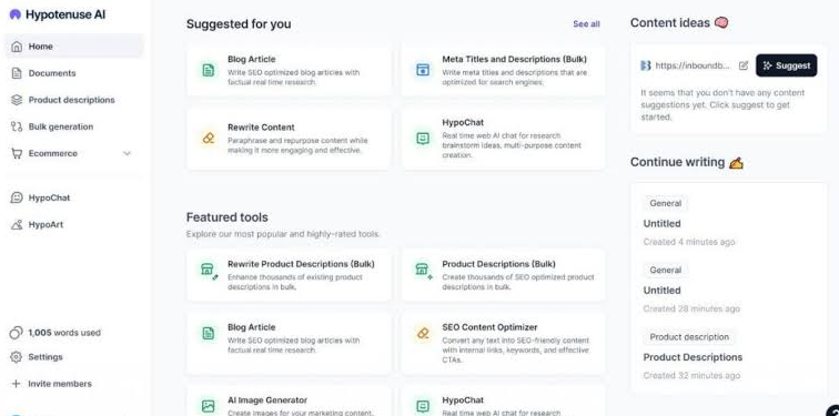 Hypotenuse AI bulk product description generator for ecommerce - best AI copywriting tools